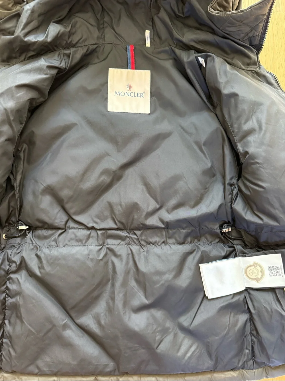 Moncler Boys Down Jacket in a beautiful olive green, size 5